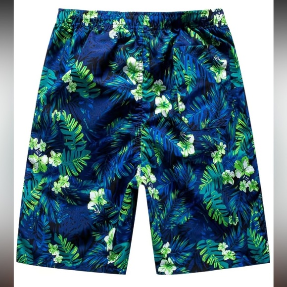 NEW Men’s Floral Quick Drying Casual Beach Swim Trunks (Blue Green Floral Print) - Picture 4 of 11
